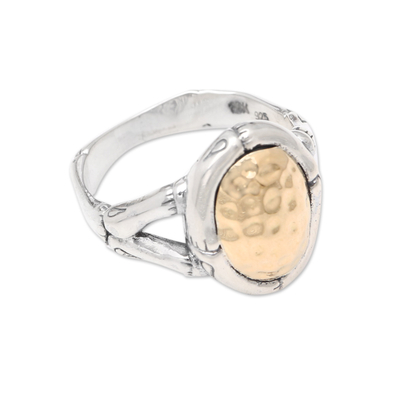Men's gold-accented cocktail ring, 'Golden Cave' - Men's Gold-Accented Cocktail Ring with Hammered Finish