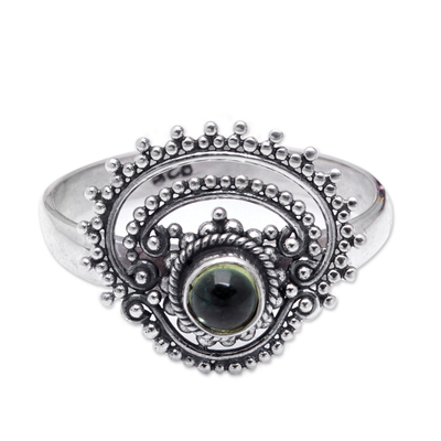 Peridot cocktail ring, 'Empire's Fortune' - Sterling Silver Cocktail Ring with Natural Peridot Cabochon
