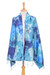 Silk shawl, 'Magical Sky' - Dyed Blue Silk Shawl with Fringe Hand-Woven in Thailand thumbail
