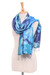 Silk shawl, 'Magical Sky' - Dyed Blue Silk Shawl with Fringe Hand-Woven in Thailand (image 2c) thumbail