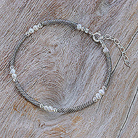 Cultured pearl chain bracelet, 'Future Elegance' - Sterling Silver Chain Bracelet with White Cultured Pearls