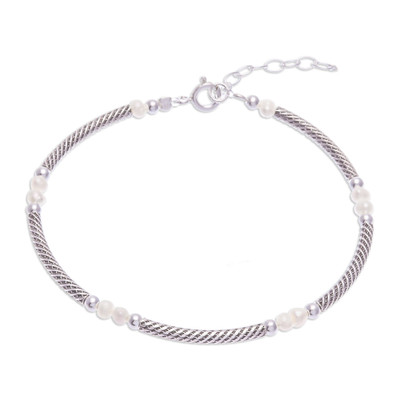Cultured pearl chain bracelet, 'Future Elegance' - Sterling Silver Chain Bracelet with White Cultured Pearls