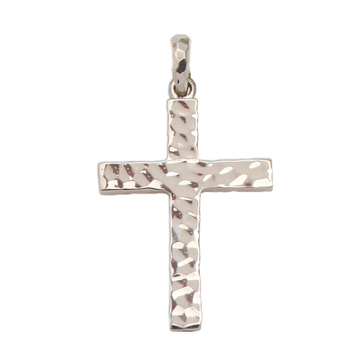Sterling silver pendant, 'Captivating Cross' - Hammered High Polish Sterling Silver Cross Pendant