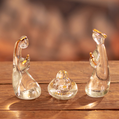 Handgeblasene Weihnachtskrippe aus Glas - Moderne mundgeblasene Glaskrippe mit goldenen Akzenten