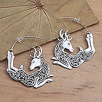 Sterling silver half-hoop earrings, 'Flying Reindeer'