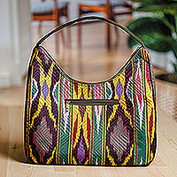 Ikat-Handtasche, „Colors from the Road“ – Bunte Ikat-Handtasche mit fünf Außentaschen mit Reißverschluss