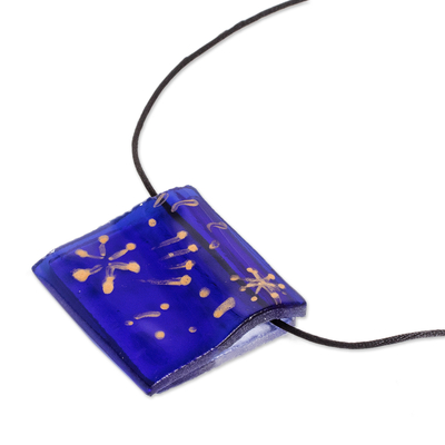 Recycled glass pendant necklace, 'Starry Dreams in Blue' - Blue Recycled Glass Pendant Necklace from Costa Rica