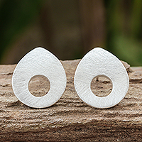 Sterling silver drop earrings, 'Cutout Drops' - Drop-Shaped Sterling Silver Drop Earrings from Thailand