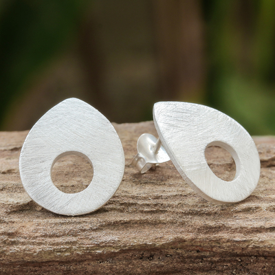 Sterling silver drop earrings, 'Cutout Drops' - Drop-Shaped Sterling Silver Drop Earrings from Thailand