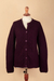 100% alpaca sweater, 'Bordeaux Bonds' - Knit Soft 100% Alpaca Button-Up Sweater in Bordeaux Hues