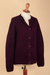 100% alpaca sweater, 'Bordeaux Bonds' - Knit Soft 100% Alpaca Button-Up Sweater in Bordeaux Hues