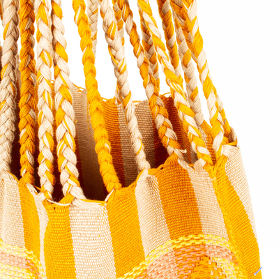 Umhängetasche aus Baumwolle, „Summer Glow“ – handgewebte gestreifte Umhängetasche aus Baumwolle in Gelb aus Mexiko