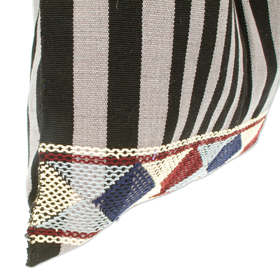 Umhängetasche aus Baumwolle, „Night Lines“ – handgewebte, geometrisch gestreifte Baumwoll-Umhängetasche aus Mexiko