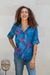 Batik rayon collared shirt, 'Early Dawn' - Hand-Stamped Batik Rayon Collard Shirt
