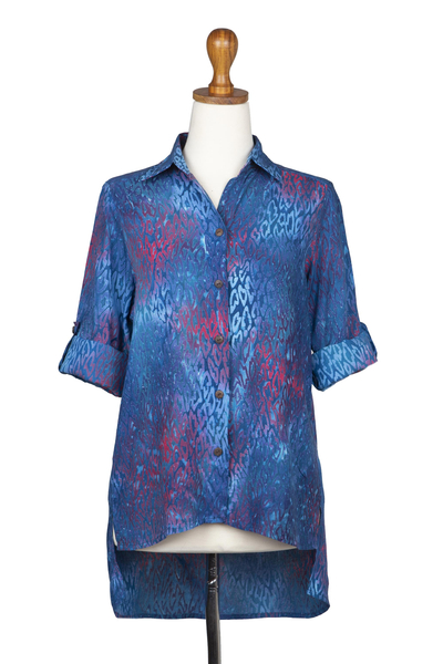 Hemd mit Kragen aus Batik-Rayon - Handgestempeltes Kragenhemd aus Viskose-Batik