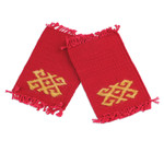 Hand-embroidered cotton coasters, 'Traditions in Red' (pair) - 2 Handwoven Red Cotton Coasters with Hand-Embroidered Motif
