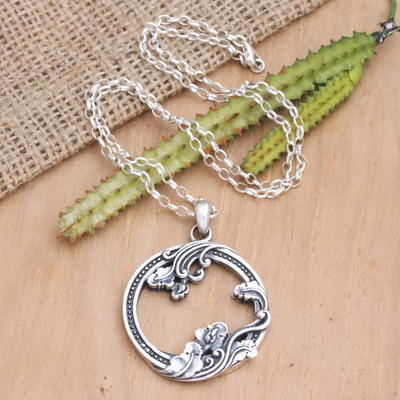 Sterling silver pendant necklace, 'Leafy Halo' - Sterling Silver Leafy Pendant Necklace Crafted in Bali