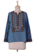 Embroidered cotton jacket, 'Geometric Glam' - Tunic-Inspired Blue Cotton Jacket with Geometric Embroidery