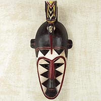 Máscara de madera africana, 'Orden Senufo' - Réplica artesanal de máscara de madera de pared africana Senufo