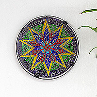 Arte de pared de mosaico de vidrio, 'Estrella de la Esperanza' - Mosaico de estrellas de vidrio multicolor