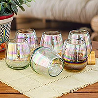 Handblown stemless wine glasses, 'Ethereal Freshness' (set of 6) - Set of 6 Clear Handblown Stemless Wine Glasses from Mexico