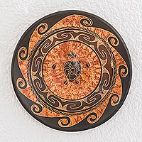 Plato decorativo de cerámica, 'Belleza Marina' - Plato decorativo de cerámica con tortugas marinas de Costa Rica
