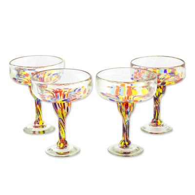 Copas de margarita de vidrio soplado, (juego de 4) - Juego de 4 vasos Margarita de vidrio soplado a mano multicolor