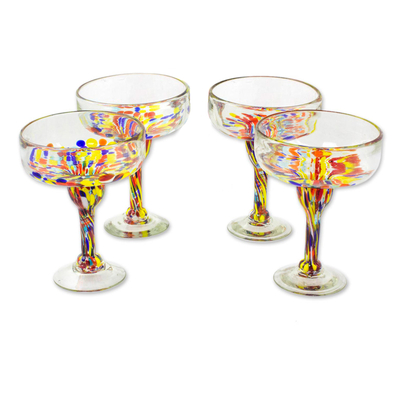 Copas de margarita de vidrio soplado, (juego de 4) - Juego de 4 vasos Margarita de vidrio soplado a mano multicolor