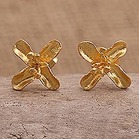 Gold-plated stud earrings, 'Agapanthus Flower' - Gold-Plated Floral Stud Earrings