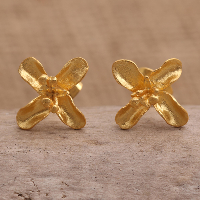 Gold-plated stud earrings, 'Agapanthus Flower' - Gold-Plated Floral Stud Earrings