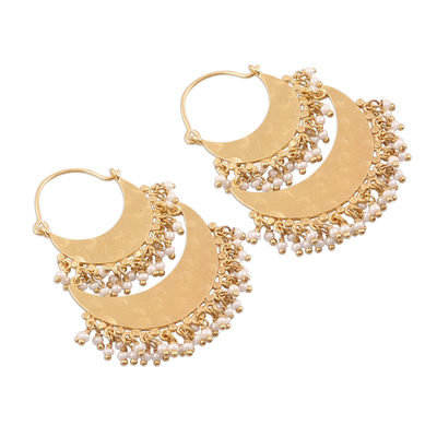 Aretes de perlas cultivadas - Aretes de media luna chapados en oro de 22 quilates con perlas cultivadas