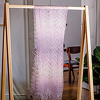 Bufanda de lana de cachemira, 'Spring's Act' - Bufanda de lana 100% cachemira suave tejida a mano en púrpura y rosa