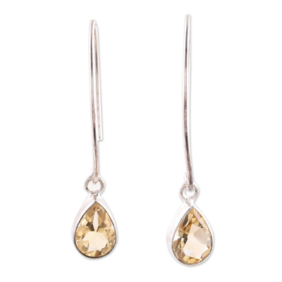 Citrine dangle earrings, 'Golden Luster' - 4-Carat Citrine Dangle Earrings from India