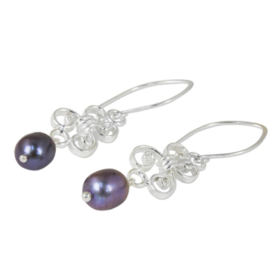 Pendientes colgantes de perlas cultivadas y plata de primera ley - Aretes colgantes hechos a mano con perla gris y plata esterlina