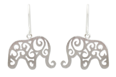 Sterling silver dangle earrings, 'Elephant Arabesque' - Handcrafted Sterling Silver Thai Elephant Earrings