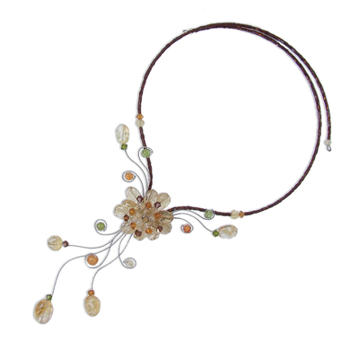 Carnelian and citrine choker, 'Bohemian Sunflower' - Hand Made Floral Citrine Necklace