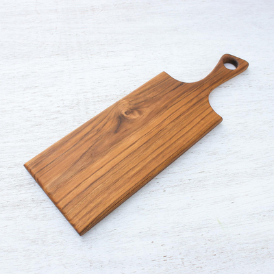 Teak wood cutting board, 'Beautiful Meal' - Rectangular Teak Wood Cutting Board from Thailand