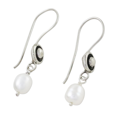 Aretes colgantes de perlas cultivadas - Pendientes Colgantes de Perla Blanca Cultivada y Plata 950
