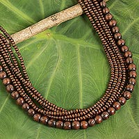 Wood beaded necklace, 'Dark Chocolate Dance' - Thai Artisan Crafted Wood Bead Necklace in Dark Brown