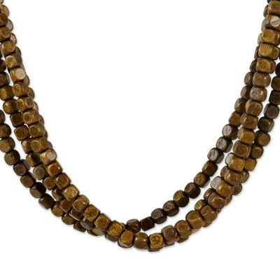 Wood beaded torsade necklace, 'Brown Squared' - Black and Brown Cube Boxwood Beaded Torsade Necklace