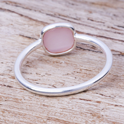Chalcedony solitaire ring, 'Special One' - Hand Crafted Pink Chalcedony Solitaire Ring
