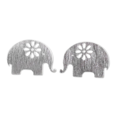 Sterling silver stud earrings, 'Blooming Elephants' - Handmade Elephant Stud Earrings in Sterling Silver