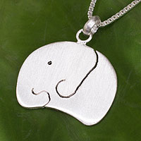 Sterling silver pendant necklace, 'Baby Elephant' - Elephant jewellery Sterling Silver Necklace