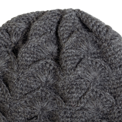 100% alpaca knit hat, 'Grey Scallops' - Cable Knit Grey 100% Alpaca Hat from Peru