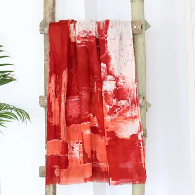 Hand-woven wool shawl, 'Crimson Flames' - Hand-Woven Crimson Wool Shawl from India