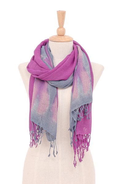 Hand-woven batik silk scarves, 'Stormy Sky' (pair) - Hand-Woven Batik Silk Scarves in Purple and Grey (Pair)