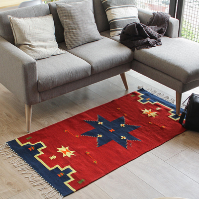 Zapotec wool rug, 'Universe Star' (2.5x5) - Fair Trade Zapotec Rug (2.5x5)