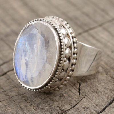 Rainbow moonstone cocktail ring, 'Misty Enclave' - Sterling Silver and Rainbow Moonstone Cocktail Ring