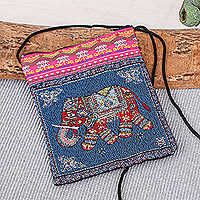 Cotton-blend sling, 'Mae Rim Elephant in Blue' - Artisan Crafted Cotton-Blend Sling