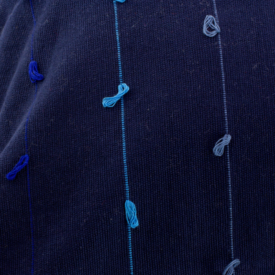 Funda de cojín de algodón - funda de cojín 100% Algodón Azul Oscuro con Líneas Grises y Azules